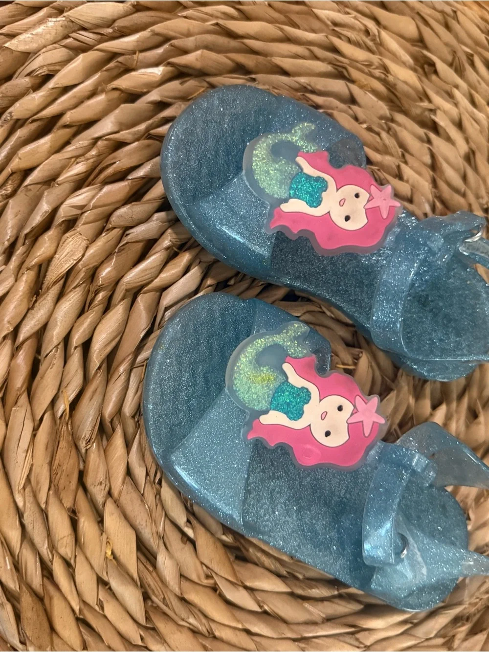 Old Navy Sparkle Blue Jelly Sandals with Pink Mermaid Charm